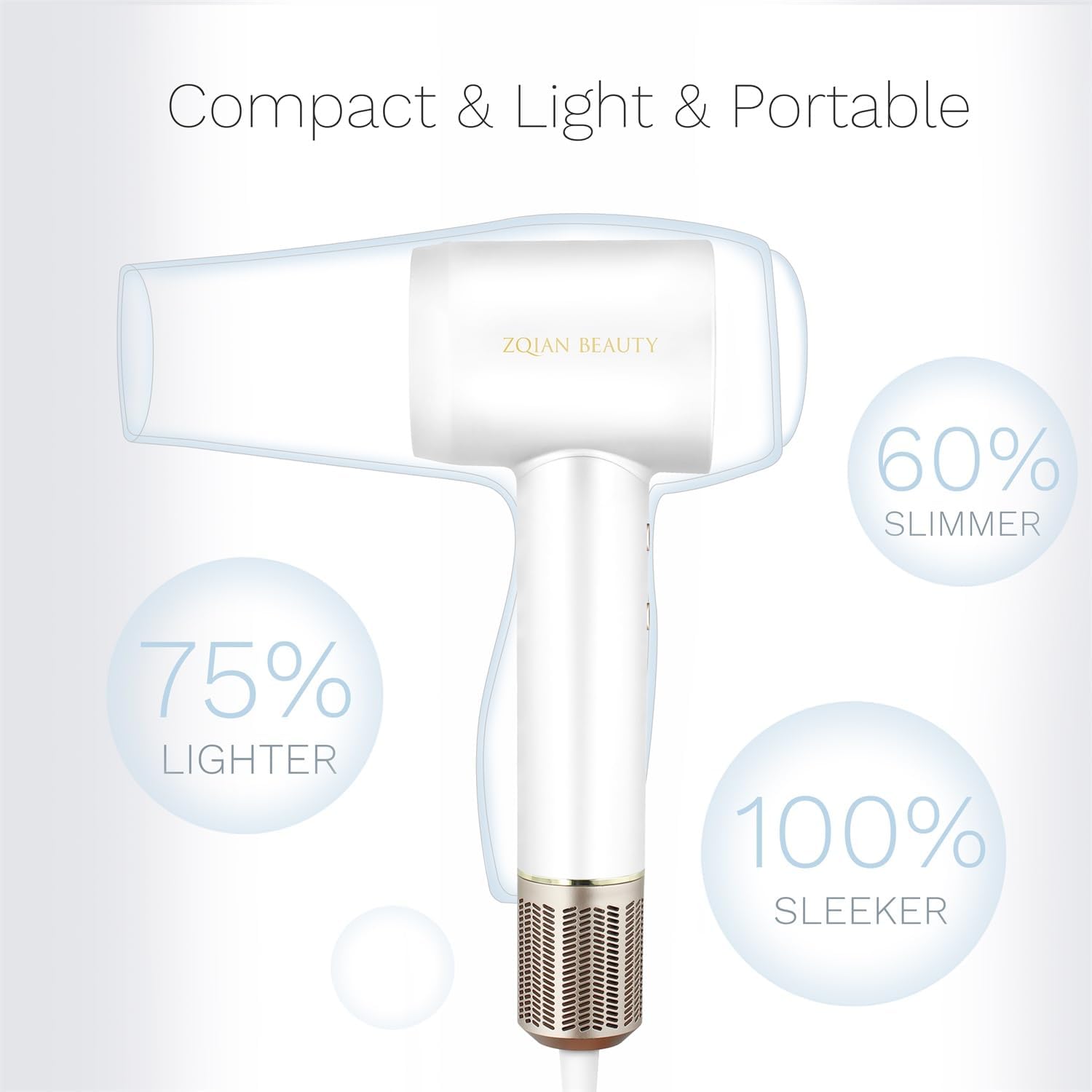 Hair Dryer, 200 Million Negative Ionic Hair Dryer, High-Speed Blow Dryer with 110,000 RPM Brushless Motor, Fast Drying Low Noise Hairdryer with Magnetic Concentrator Nozzle (White) - Image 6