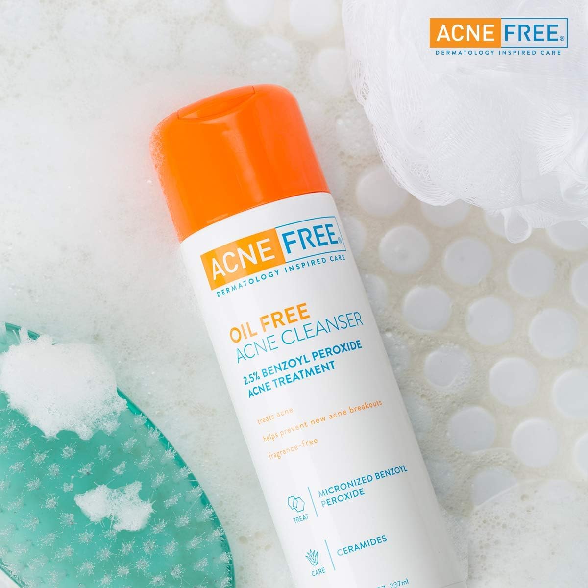 AcneFree Oil-Free Cleanser 8 Fl Oz Benzoyl Peroxide 2.5% Glycolic Acid for Breakout Treatment Unscented - Image 6