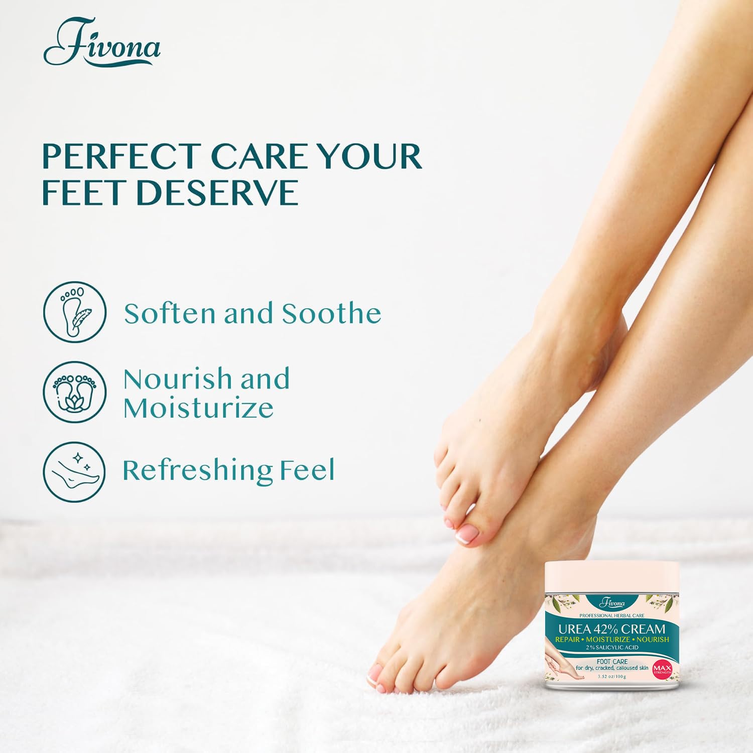 FIVONA 42% Urea Foot Cream for Dry Cracked Heels, 8 oz - Image 4