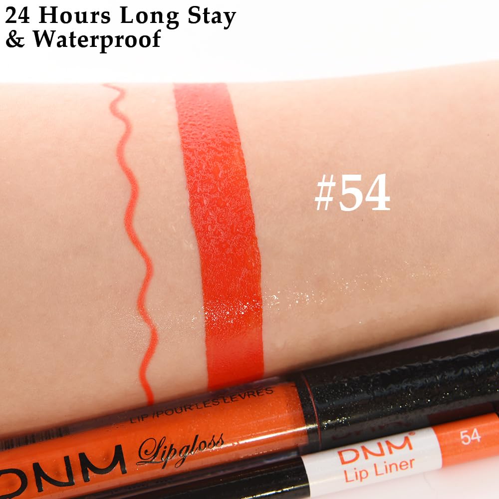 evpct 2Pcs Orange Light Fire Red Matte Liquid Lipstick Lip Gloss Stain and Retractable Lip Liner Makeup Set for Women Long Lasting Waterproof 24 Hours Lipstick labial mate larga duracion 24 54# - Image 6
