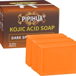 PIPIHUA 3Pack Kojic Acid Soap, Soap Bars for Acne with Collagen, Turmeric, Collagen, Hyaluronic Acid 10.58oz (3 Bars)