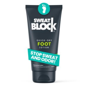 SweatBlock Foot Antiperspirant Lotion | For Excessive Sweating and Foot Odor | Quick-Dry Hyperhidrosis Aid Eliminates Stinky Feet | Non-Irritating Dermatologist Tested for Men and Women |1.69 fl oz