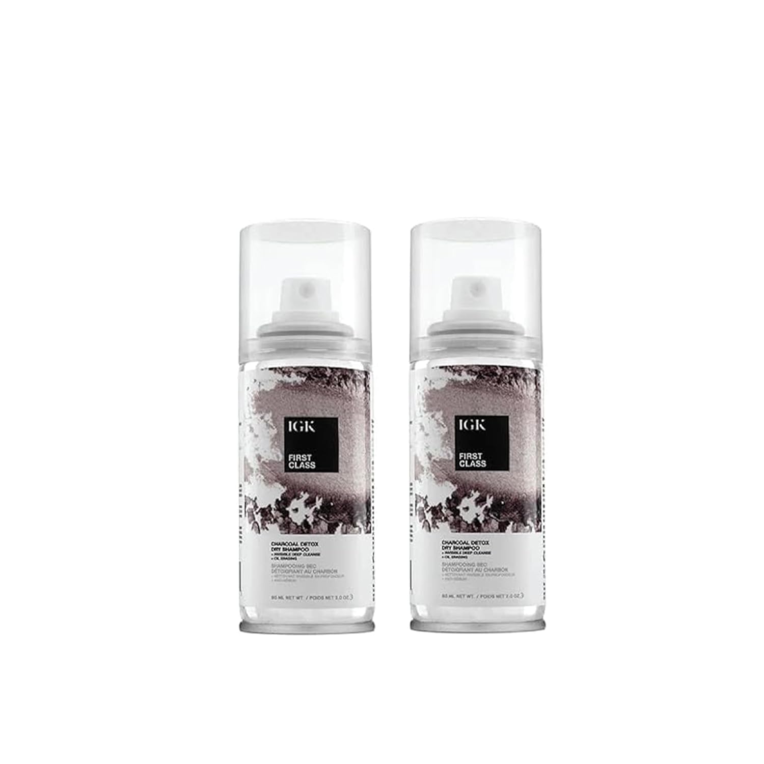 IGK First Class Charcoal Detox Dry Shampoo Travel Size | Extends Style for Days | Cleanses, Absorbs Oil and Refreshes | Eliminates Odor Post-Workout | 2.0 Fl Oz (Pack of 2)