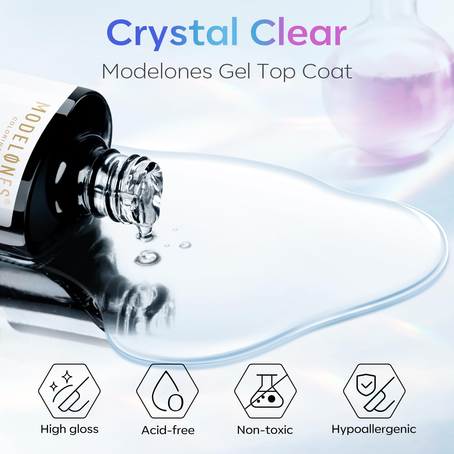modelones Gel Top Coat, 15ml No Wipe Gel Nail Polish High Gloss Top Coat Shiny Long Lasting Clear Top for Acrylic Nails, Need U V/LED Lamp for Home DIY Gift and Summer Nail Salon - Image 2