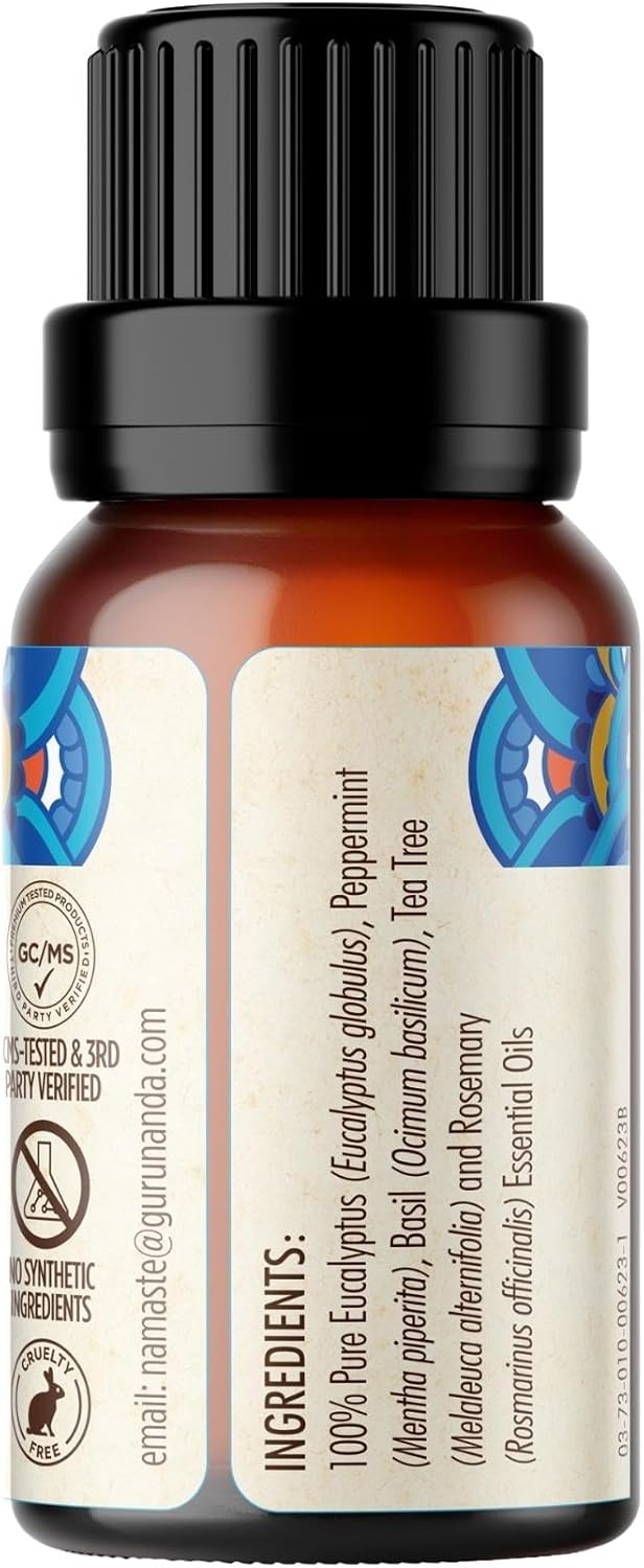 GuruNanda Breathe Easy Essential Oil - Nasal Congestion Relief with Pure Eucalyptus, Aromatherapy Blend for Healthy Breathing (15 ml) - Image 8