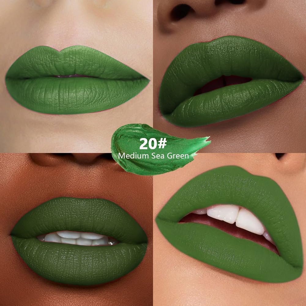 Medium Sea Green Matte Lipstick - Pigmented Lip Crayon & Face Paint Stick for Women Everyday Halloween Birthday Party Wear, Younger-Looking Lip Makeup, Labial para fiesta de disfraces 20 - Image 3