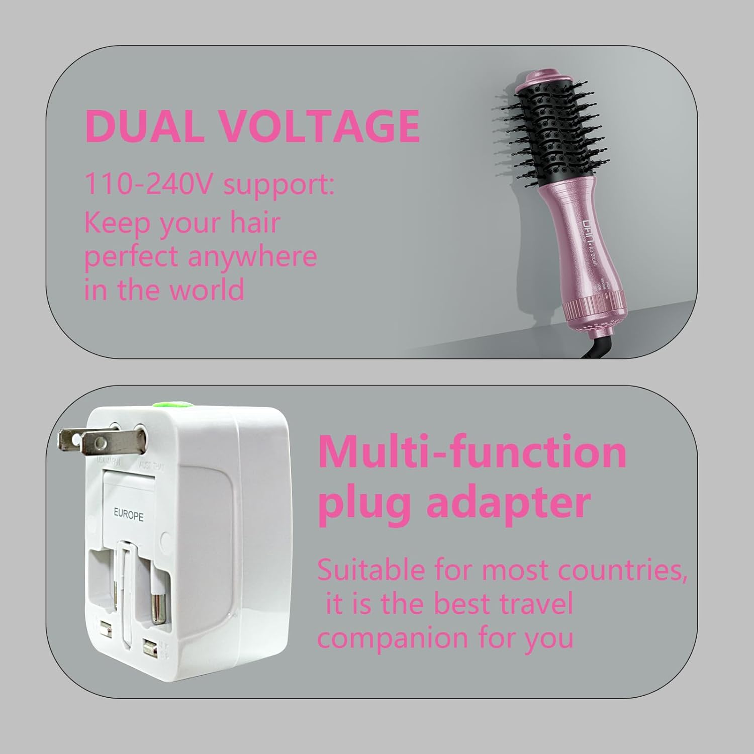 DAN Technology Dual Voltage 2-Inch Hair Dryer Brush Multifunctional Travel Plug - Image 5