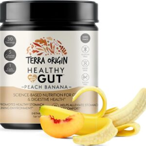 TERRA ORIGIN Healthy Gut Peach Banana | 30-Servings with L-Glutamine, Zinc, Glucosamine, Slippery Elm Bark, Marshmallow Root and More!