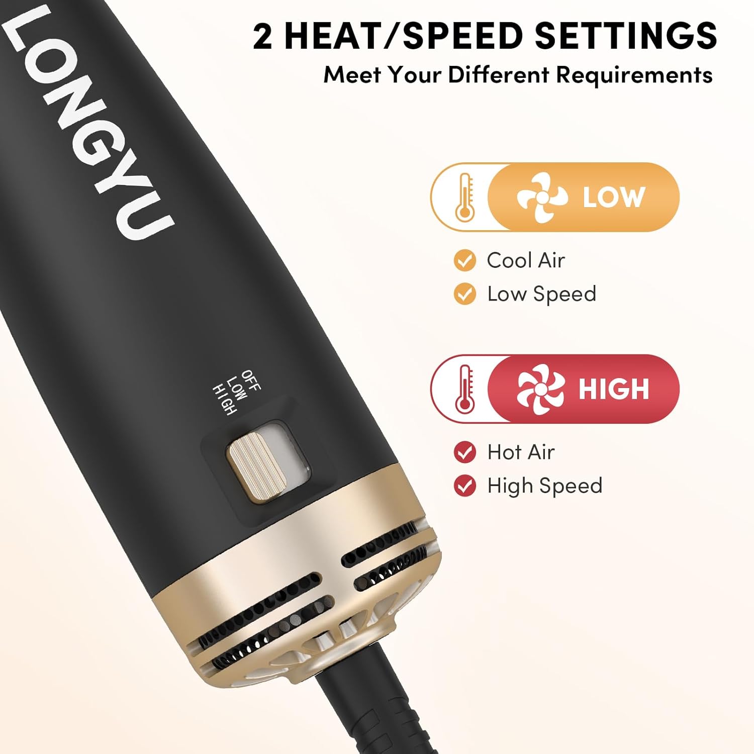 Black Travel Mini Hot Air Hair Dryer Brush Dual Voltage 110/240V Round Styler Tool - Image 4