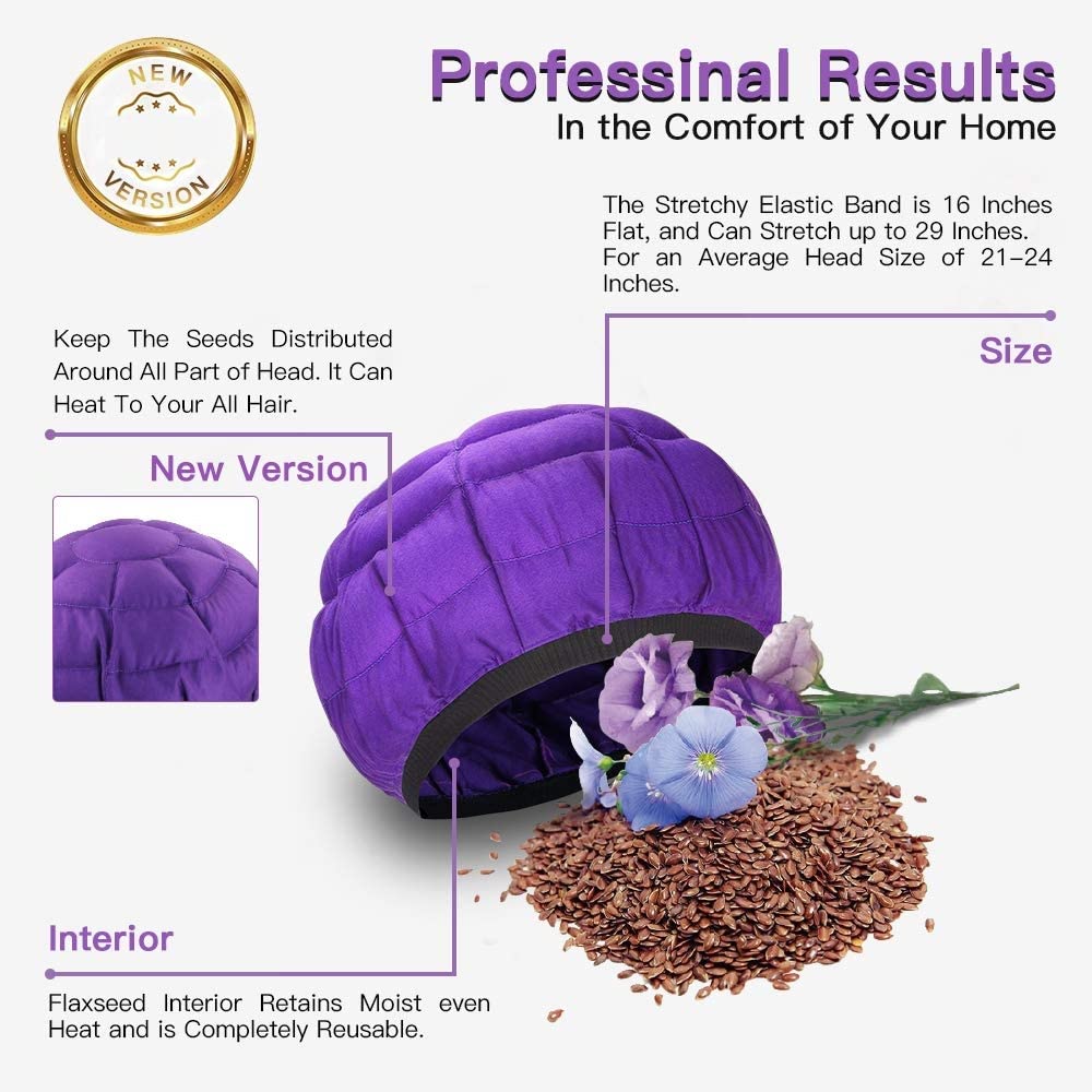 Beautybaby Cordless Deep Conditioning Heat Cap, Microwavable Treatment Steaming Heat Cap for Thermal Spa Curly Hair, 100% Natural Cotton Flaxseed Seed Interior - Image 2