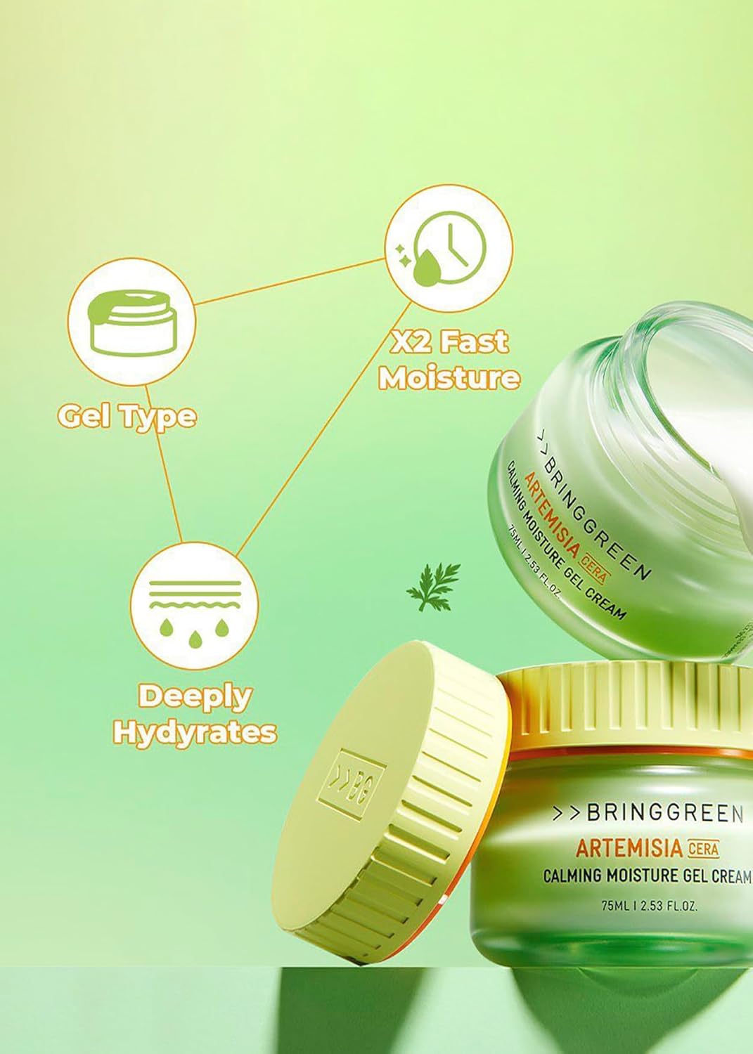 BRING GREEN Artemisia Cera Calming Moisture Gel Cream | Vegan Glass Skin Daily Skincare for Intense Moisturization for Dry, Oily skin, Calming Sensitive Skin, Irritated Skin 2.53 Fl. Oz. - Image 5