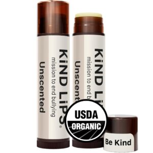 Unscented Lip Balm Kind Lips Organic 2-Pack | Fragrance-Free, Hydrating, Gluten-Free, Moisturizing, Natural, Cruelty-Free, USDA Certified, Non-Greasy