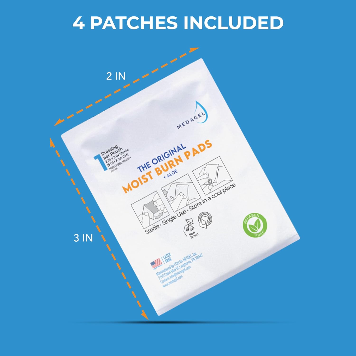 The Original Moist Burn Pad - Hydrogel Healing Pads, Soothing & Moist Skin Care Patch for Burns & Wounds, 2” x 3” Dressing - Image 4