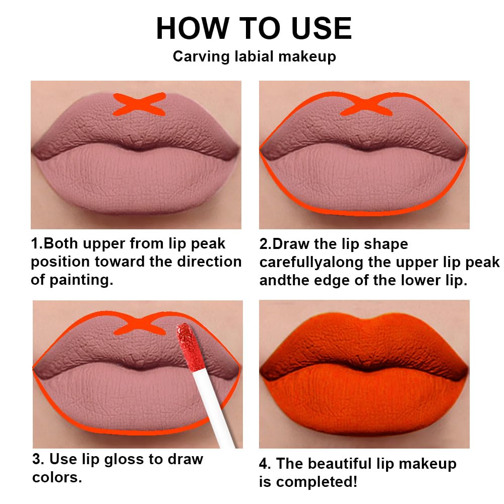 evpct 2Pcs Orange Light Fire Red Matte Liquid Lipstick Lip Gloss Stain and Retractable Lip Liner Makeup Set for Women Long Lasting Waterproof 24 Hours Lipstick labial mate larga duracion 24 54# - Image 5