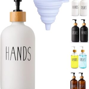White Glass Soap Dispenser Bottle for Hands. Glass Soap Dispenser for Bathroom or Kitchen Sink Use