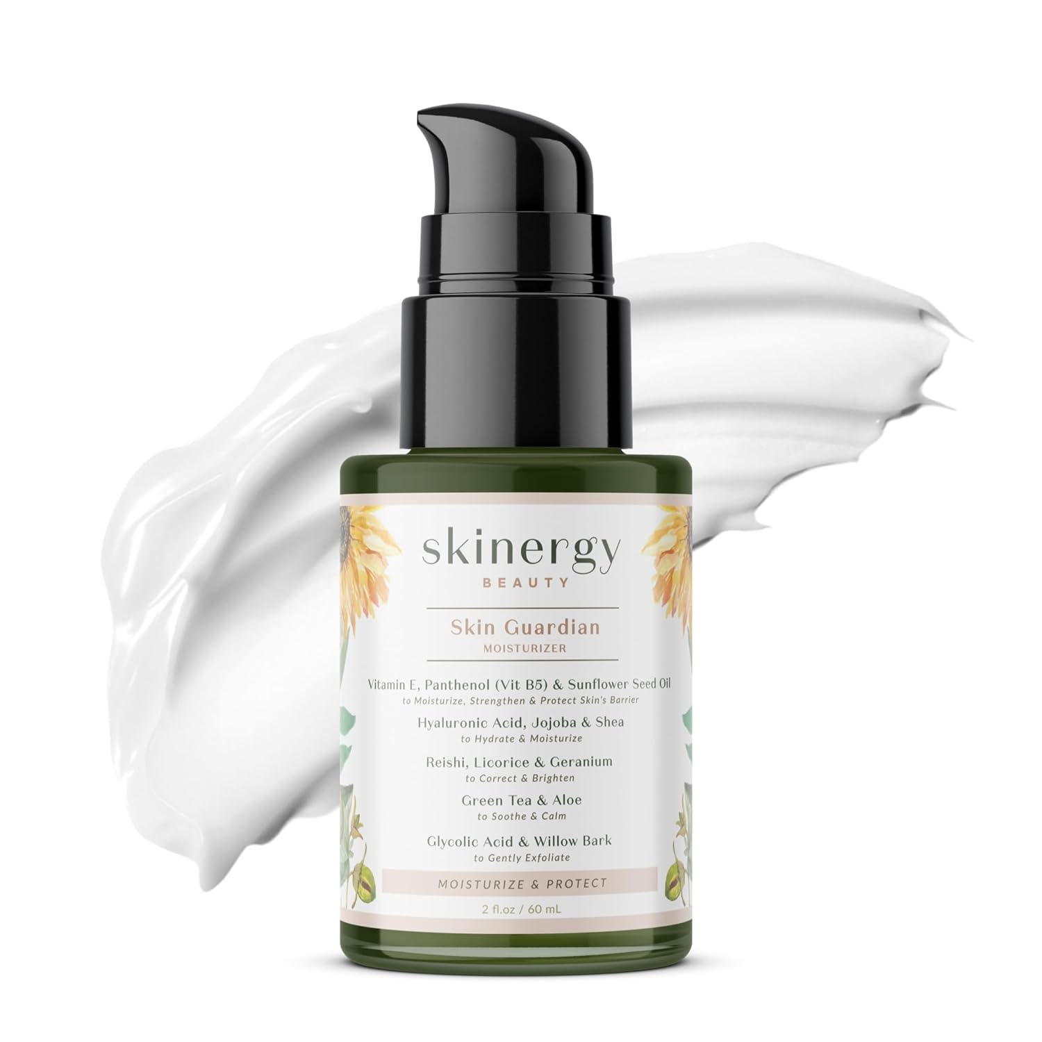 Skinergy Beauty Skin Guardian Moisturizer for Normal, Dry, Combination Skin - Glycolic Acid, Hyaluronic Acid, Vitamin E- Moisturizes, Protects, Brightens - 2 FL