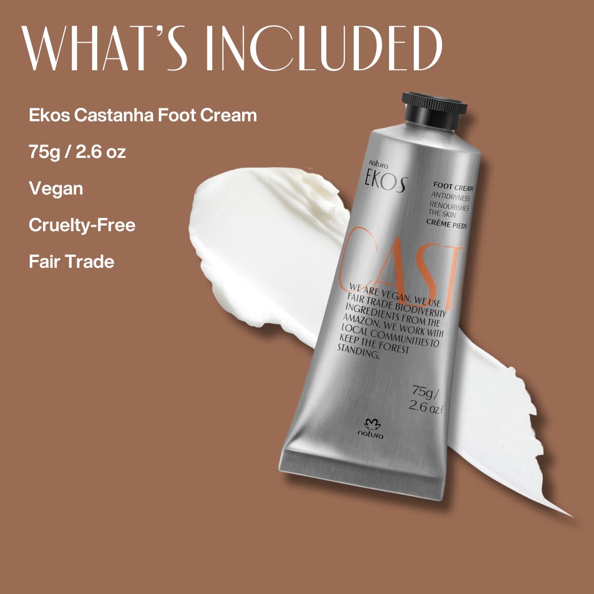 natura - Ekos Castanha Nourishing Foot Cream - Nourish & Soothe Dry Skin - Fast Absorbing - With Brazil Nut Oil to Deeply Moisturize - Vegan & Cruelty-Free - 2.6 oz (75g) - Image 4