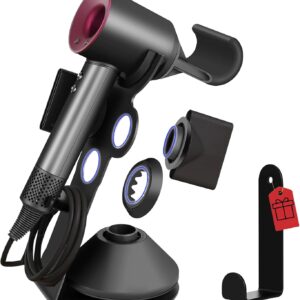 Hair Dryer Holder for Dyson Supersonic,Pure Cast Iron Magnetic Stand Holder with Power Plug Cable Organizer(Suit for Laifen), Over 50% Thicker Base for Enhanced Stability,4 Magnet Ring for