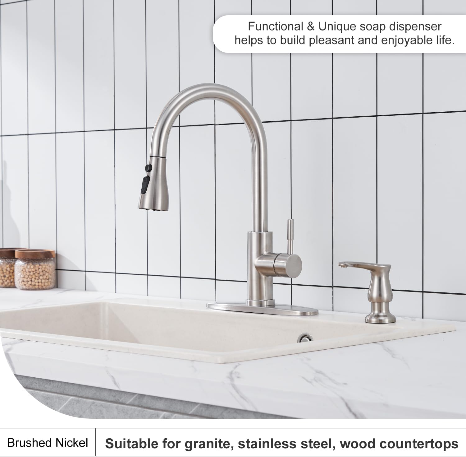 GAGALIFE Kitchen Sink Soap Dispenser Brushed Nickel, Under Sink Soap Dispenser with 40" Silicone Extension Tube Kit,Say Goodbye to Frequent Refills - Image 3