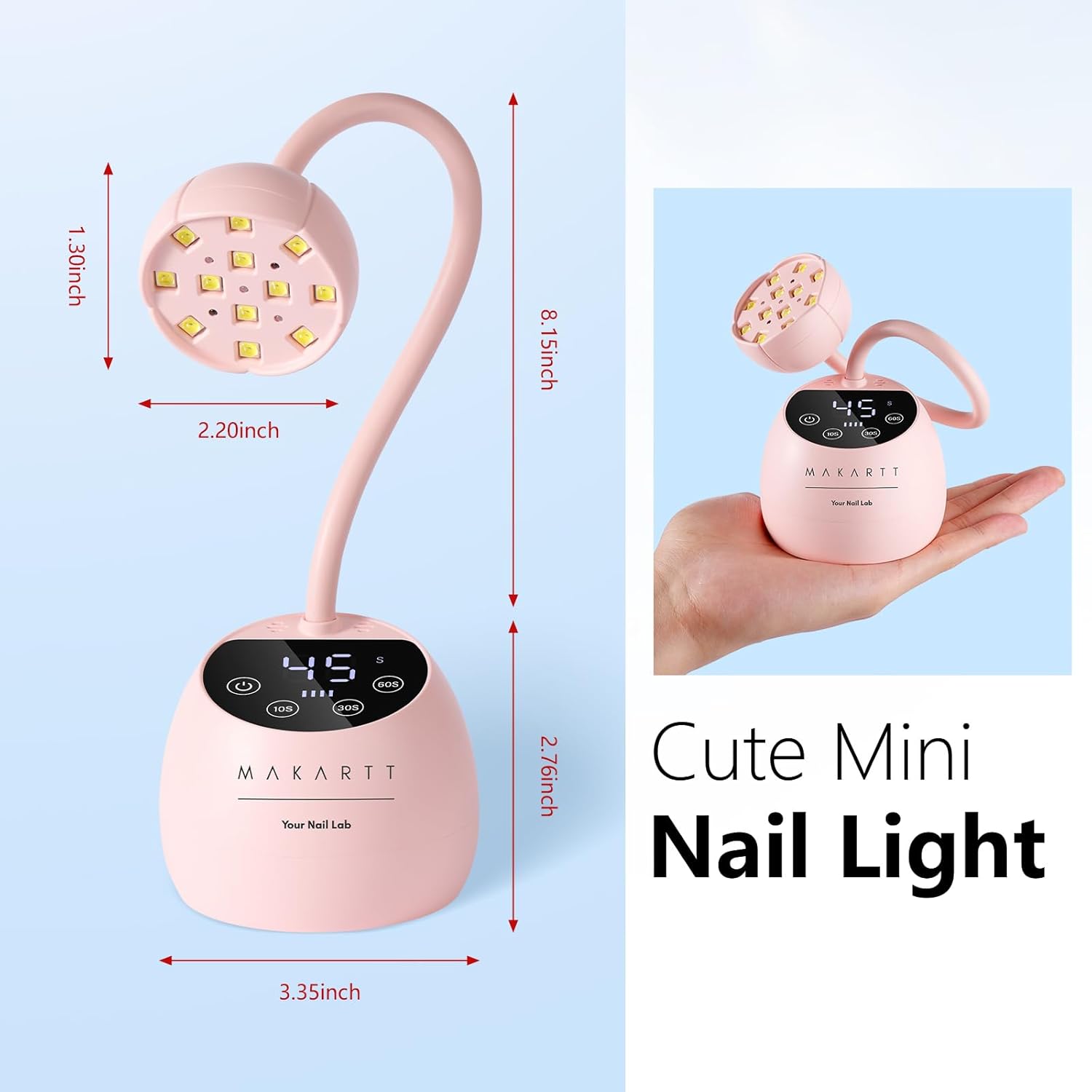 Makartt UV LED Nail Lamp - Gooseneck UV Light for Gel Nails Cherie Cordless USB 39W Nail Dryer Gel Lamp with 4 Times & Auto Sensor Professional Fast Flash Curing Polish Nail Art - Image 8