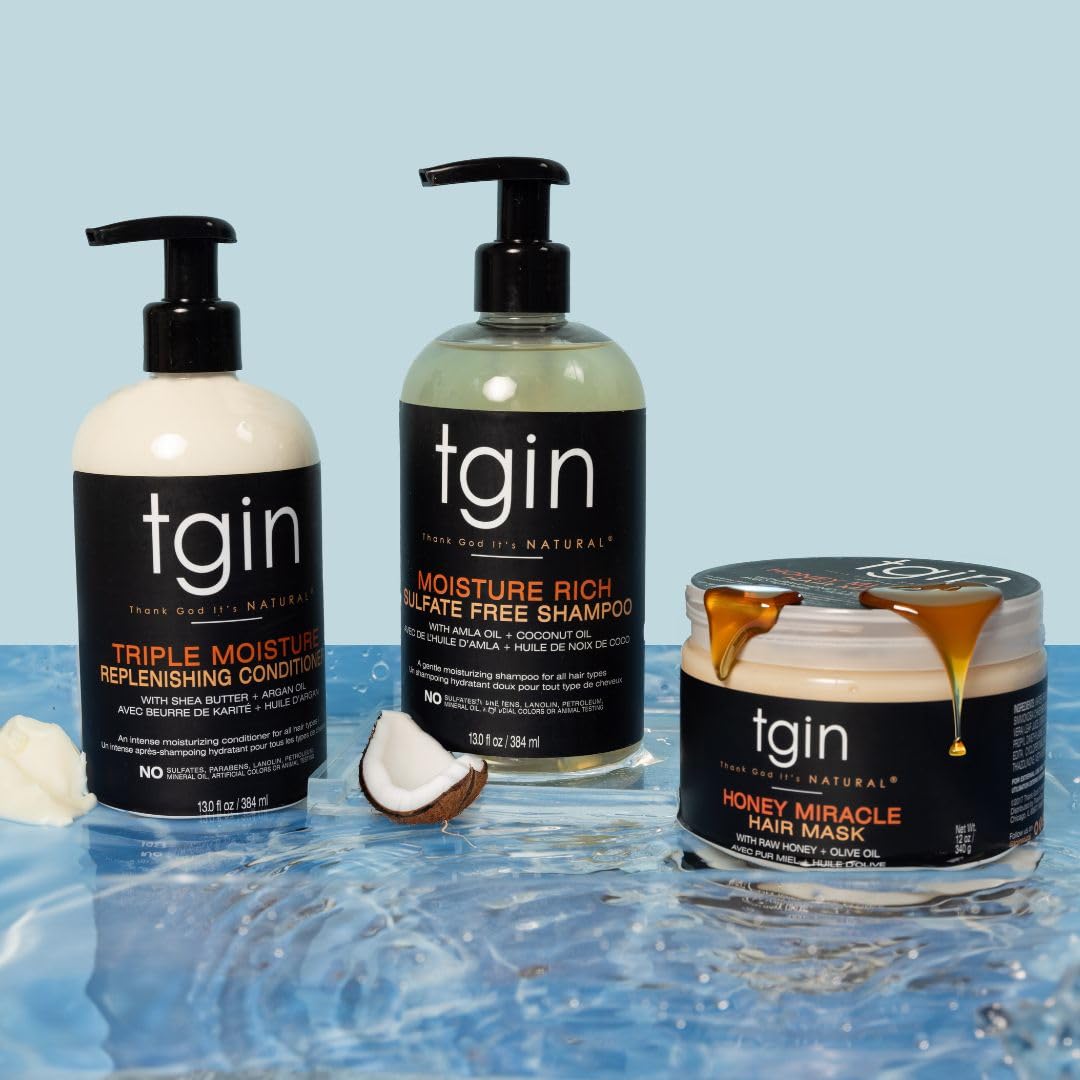 tgin Moisturizing Shampoo & Conditioner Duo for Curly, Coily and Wavy Hair, Sulfate Free, Moisturizes and Detangles Dry Hair, 13 oz (Set) - Image 8