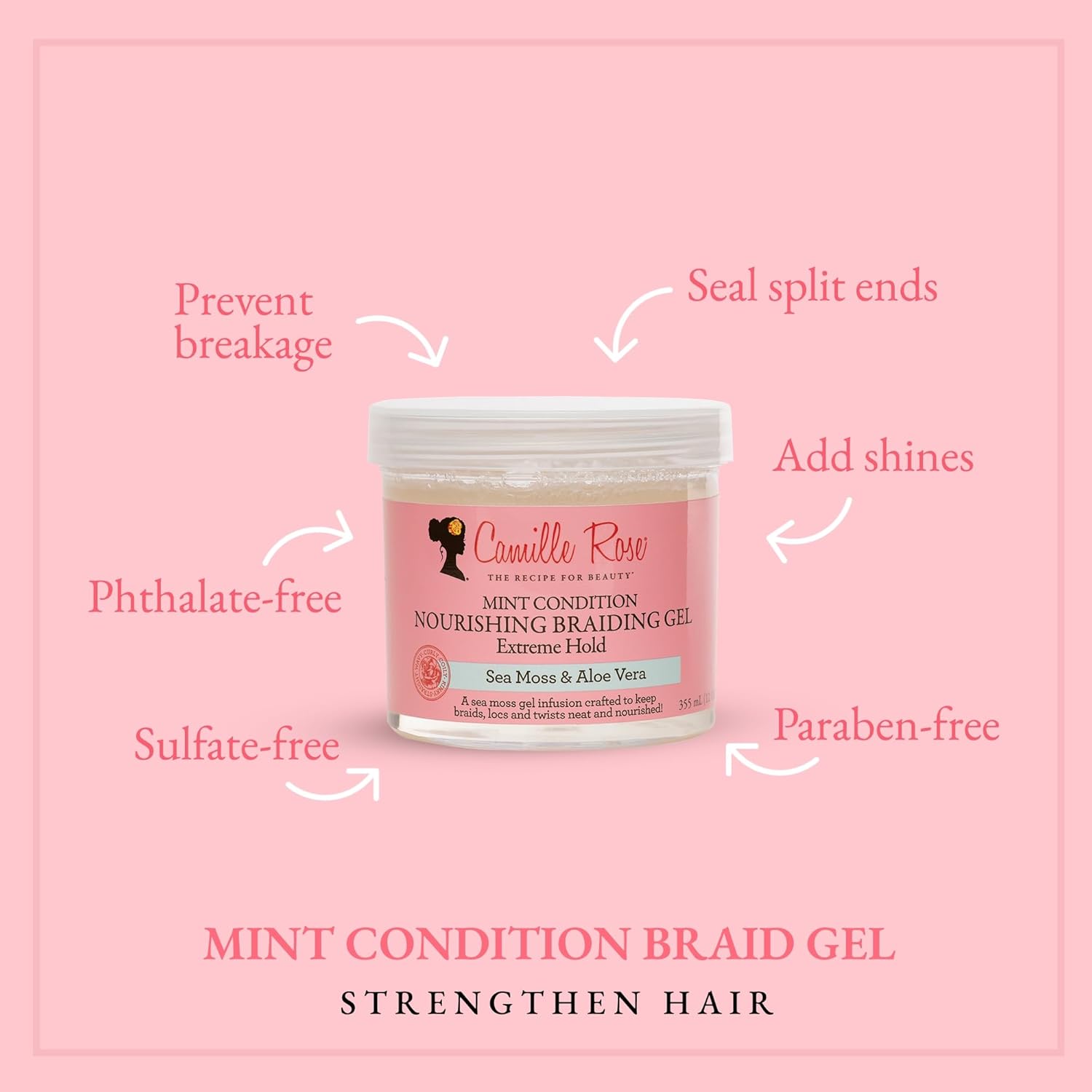 Camille Rose Mint Condition Braid Gel 12 oz Moisturizing Shine for Curly Coily Hair - Image 4