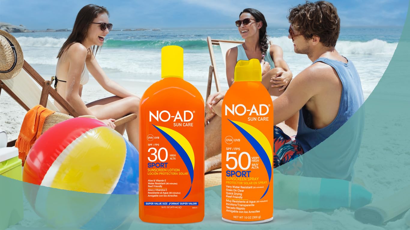 NO-AD SPF 50 Sport Sunscreen Lotion 3oz Travel Size Hypoallergenic Water Resistant UVA/UVB - Image 5
