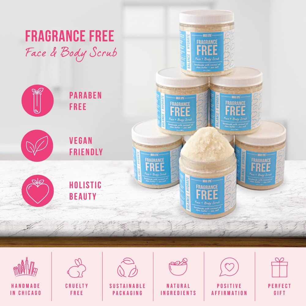 Mojo Spa Fragrance Free Face and Body Scrub | No Scent, Vegan Friendly | Moisturizing Sugar Based Exfoliator for Sensitive Skin | 10 oz - Image 5