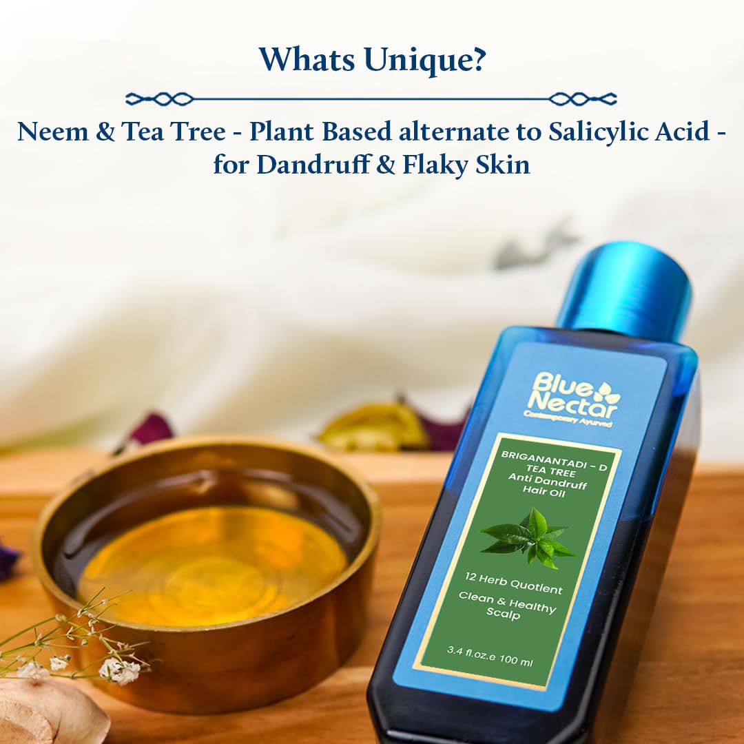 Blue Nectar Tea Tree Oil for Hair | Natural Anti Dandruff Oil for Scalp | Ayurvedic Plant Based Neem Amla Hair Oil (12 Herbs, 3.38 Fl Oz) - Image 2