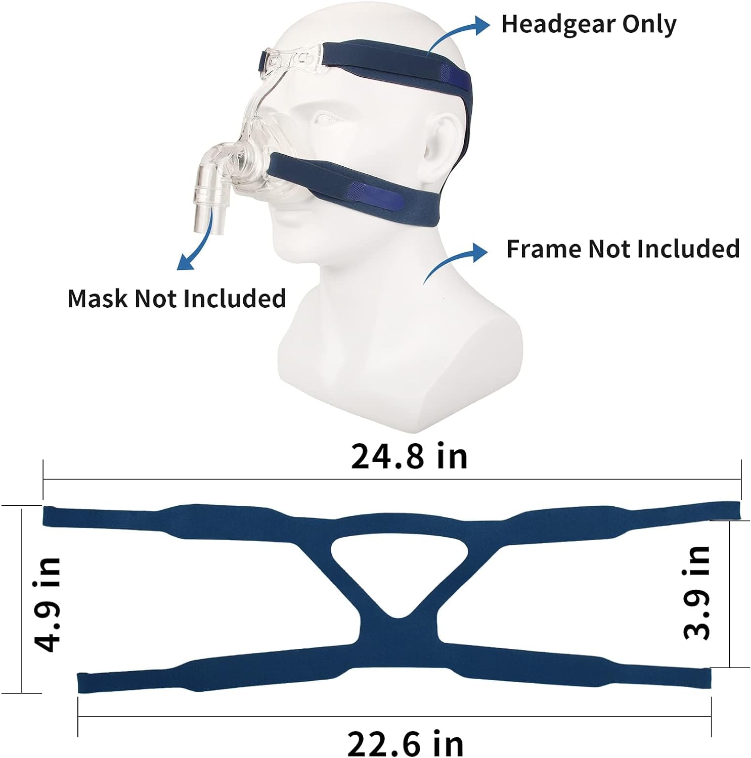 2 Packs Universal Headgear Full Mask Replace Part CPAP Ventilator Headband (Without Mask) - Blue - Image 2
