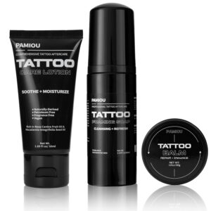 Tattoo Aftercare Kit For New Tattoos, Include Tattoo Balm, Tattoo Lotion, Tattoo Soap, Quick Healing, Soothing, Naturally-Derived, Petroleum-Free, Fragrance Free (3 Piece Set)