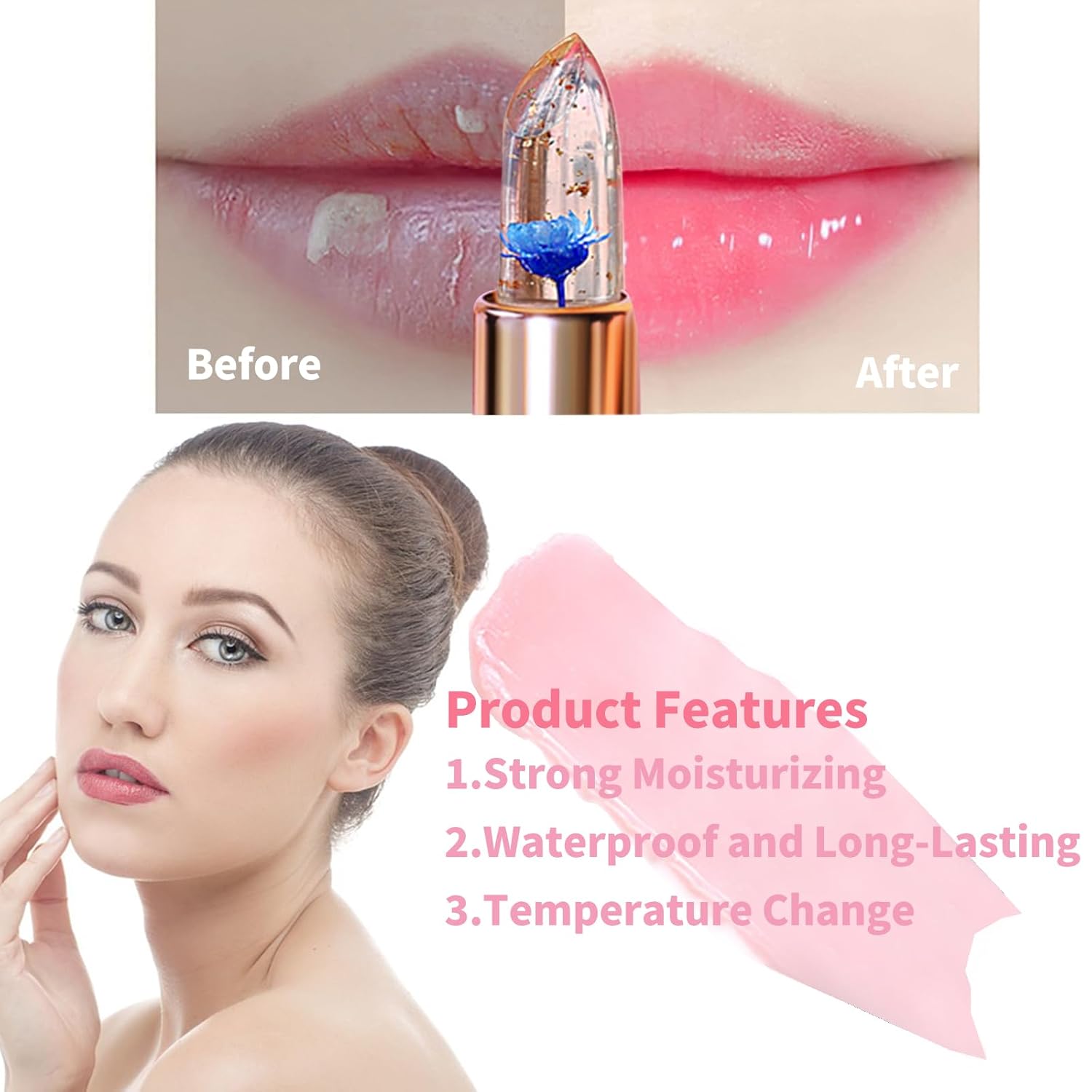 BLUE LOVE Color Changing Jelly Lipstick Hydrating Flower Balm Long-Lasting Moisturizer 2 Count Pack - Image 4