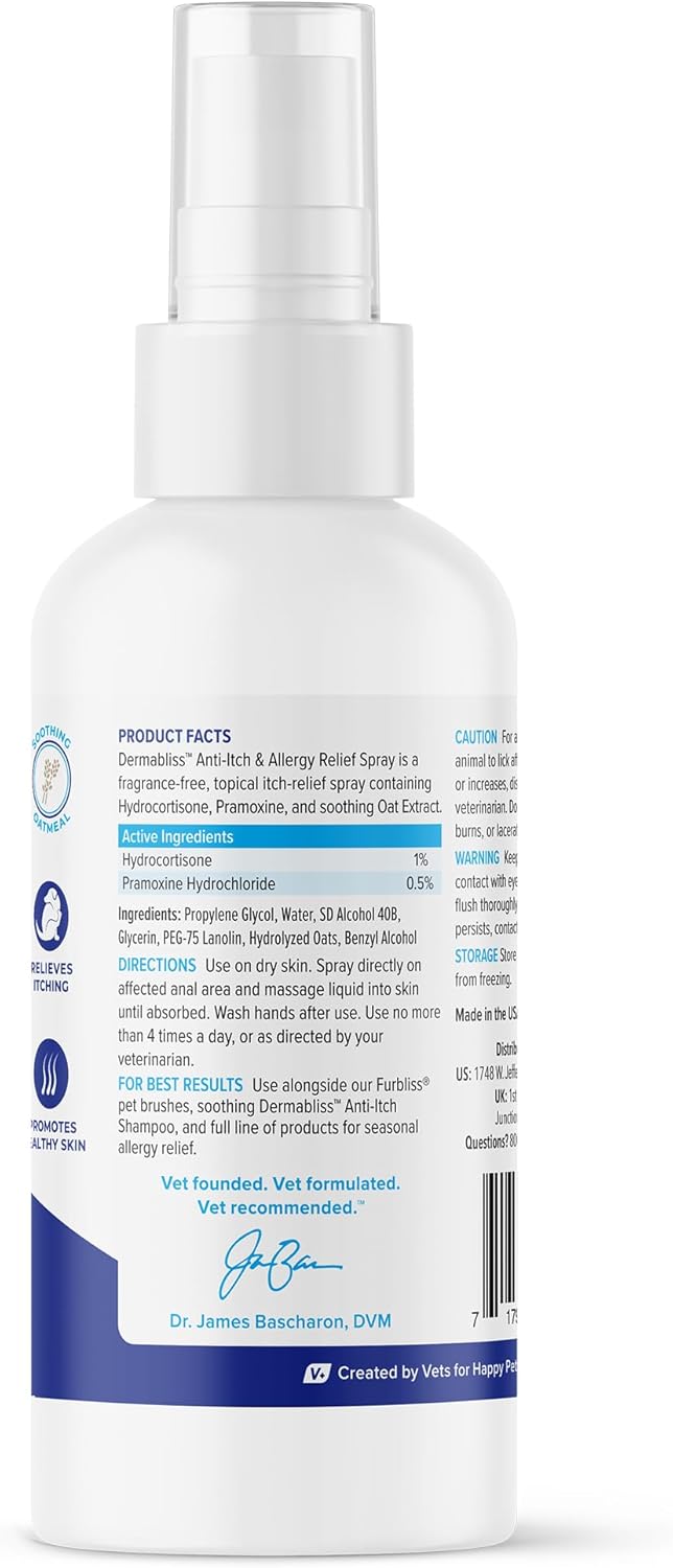 Vetnique Dermabliss Anti Itch Spray for Dogs & Cats with Hydrocortisone for Allergies and Immediate Dog Itching Skin Relief - Fragrance Free with Soothing Oat Extract (4oz) - Image 2