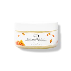 100% PURE Honey Almond Body Scrub Exfoliating Deep Clean with Sea Salts & Nourishing Oils - Natural Deeply Moisturizing Skincare - Vibrant Radiant Skin Restore & Pore Cleanse - Vegan - 10oz