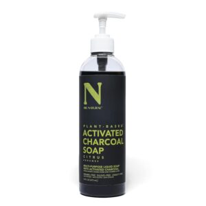 Dr. Natural Activated Charcoal Liquid Soap - Combat Acne and Blemishes - Deep Cleansing Body Wash - Gentle Body Soap for Clear Skin - Citrus - 16 oz