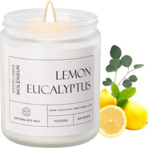 Lemon Eucalyptus Scented Candles, Mother's Day Gifts, Aromatherapy Jar Candle, 7 oz Long Lasting Candles, Soy Wax Candle Gift for Women