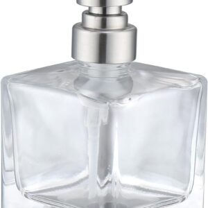Square Bathroom Soap Dispenser Brushed Nickel, Glass Bottles with Stainless Steel Pump Cube Liquid Soap Dispenser Hand Kitchen