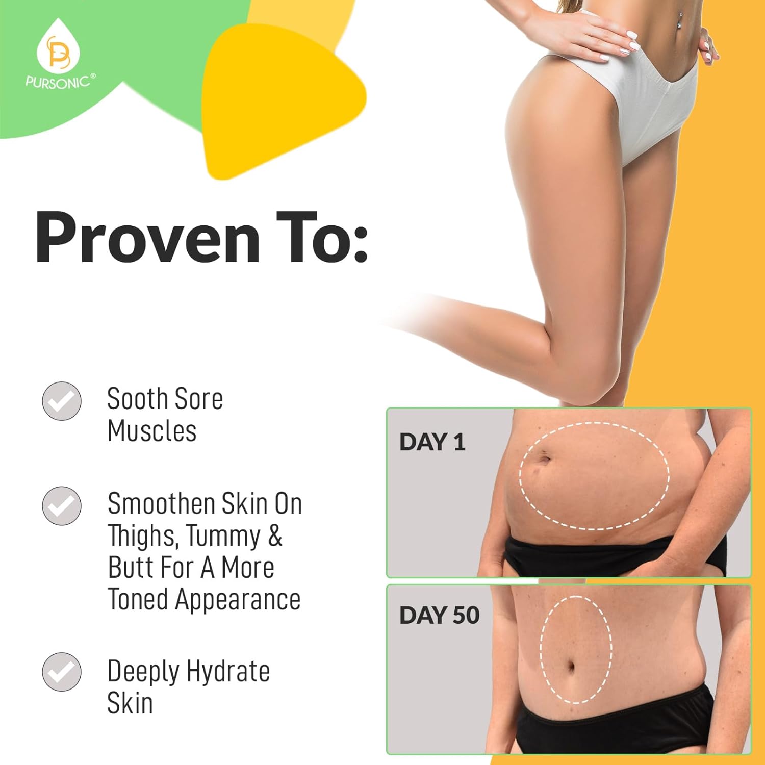 Pursonic Anti Cellulite Cream & Muscle Relaxation Hot Cream - Reduce Varicose Veins, Firm, Tighten & Improve Skin Texture - Hydrate with All-Natural Ingredients for Legs, Arms, Tummy, Butt & Thighs - Image 3