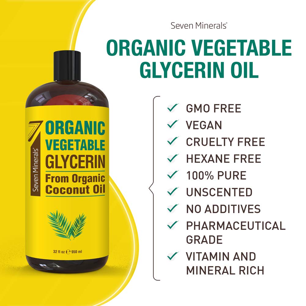 Seven Minerals, Organic Vegetable Glycerin - Big 32 fl oz Bottle - No Palm Oil, Made with Organic Coconut Oil - Therapeutical Grade Glycerine for DIYs - Hair, Nails & Skin Moisturizer - Non-Gmo - Image 3