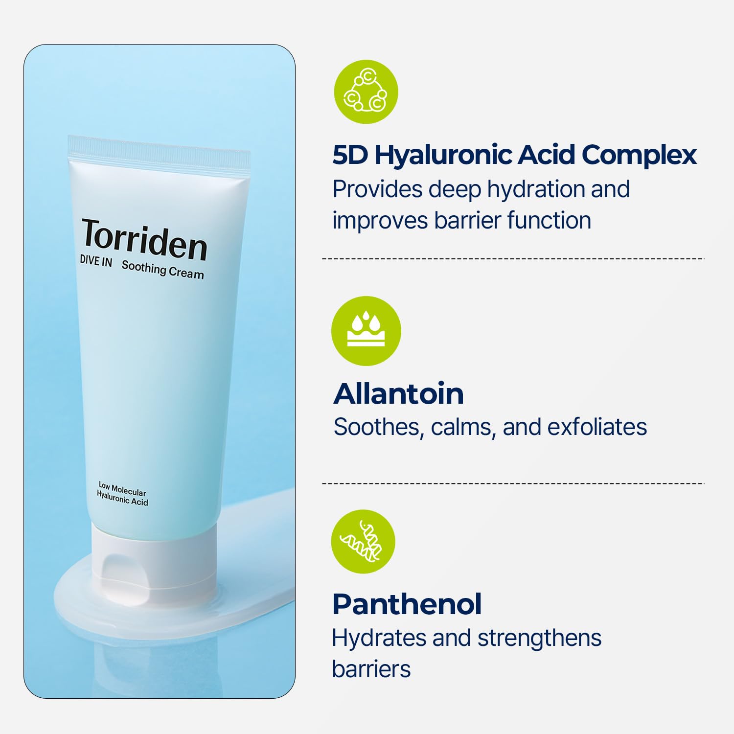 Torriden DIVE IN Hyaluronic Acid Soothing Cream Tube Type 100ml (3.38 fl. oz) | Revitalizing Facial Moisturizer for Sensitive and Dry Skin | Hyaluronic Acid, Panthenol, Allantoin - Image 5