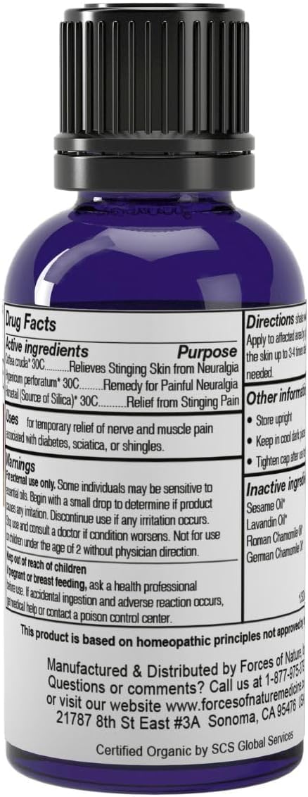 Forces of Nature Nerve Pain Management, Organic Topical Relief for Neuropathy & Nerve Discomfort, Homeopathic Medicine Supports Relief from Shooting Pains for Back, Hands, Legs & Feet, 1 fl oz - Image 2