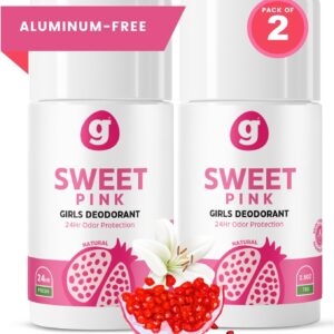 Growing Basics Sweet Pink Deodorant - Non-Toxic, Aluminum-Free Natural Deodorant for Girls, Hypoallergenic, Safe for Kids, 24-Hour Odor Protection Kid Deodorant for Girls, Preteens & Tweens (Set of 2)