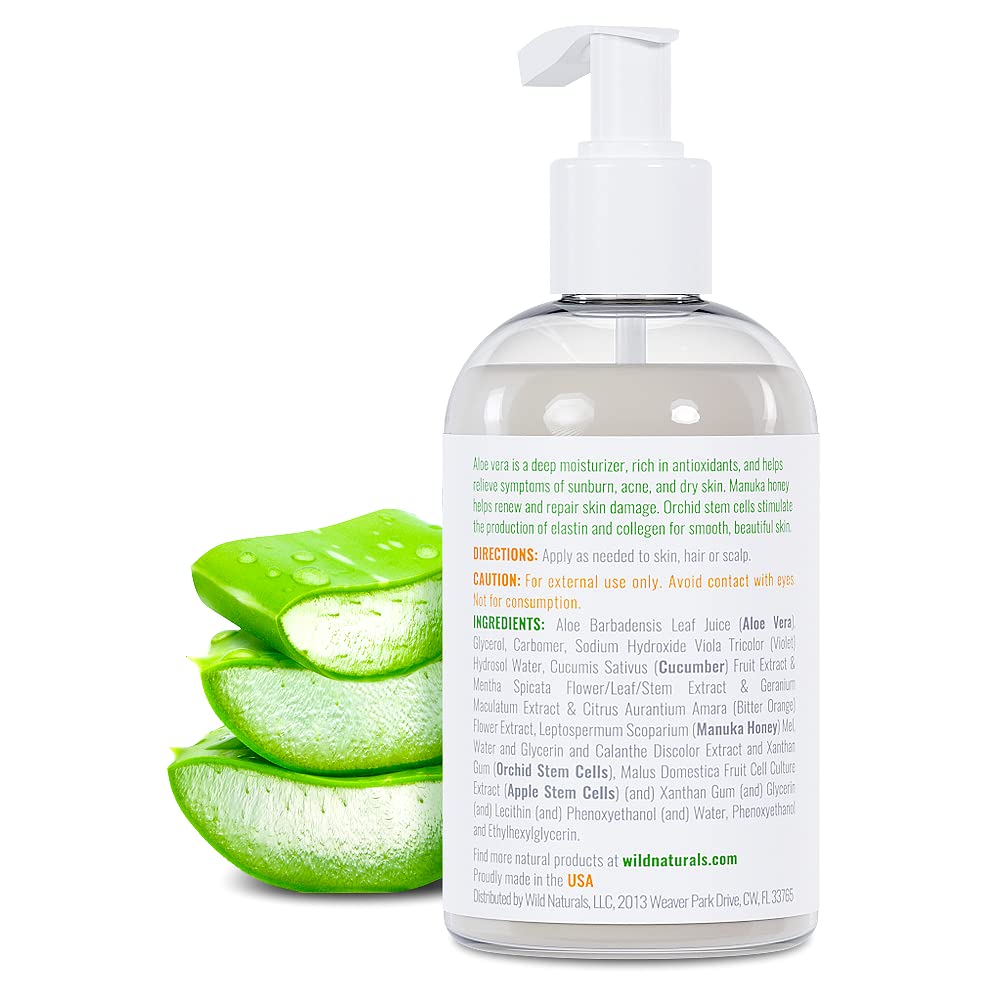 Wild Naturals 100% Pure Aloe Vera Gel with Manuka Honey – Organic Gel for Sunburn Relief, Acne, Scars & Dry Scalp – Moisturizing Gel for Face, Hair & Body - Image 9