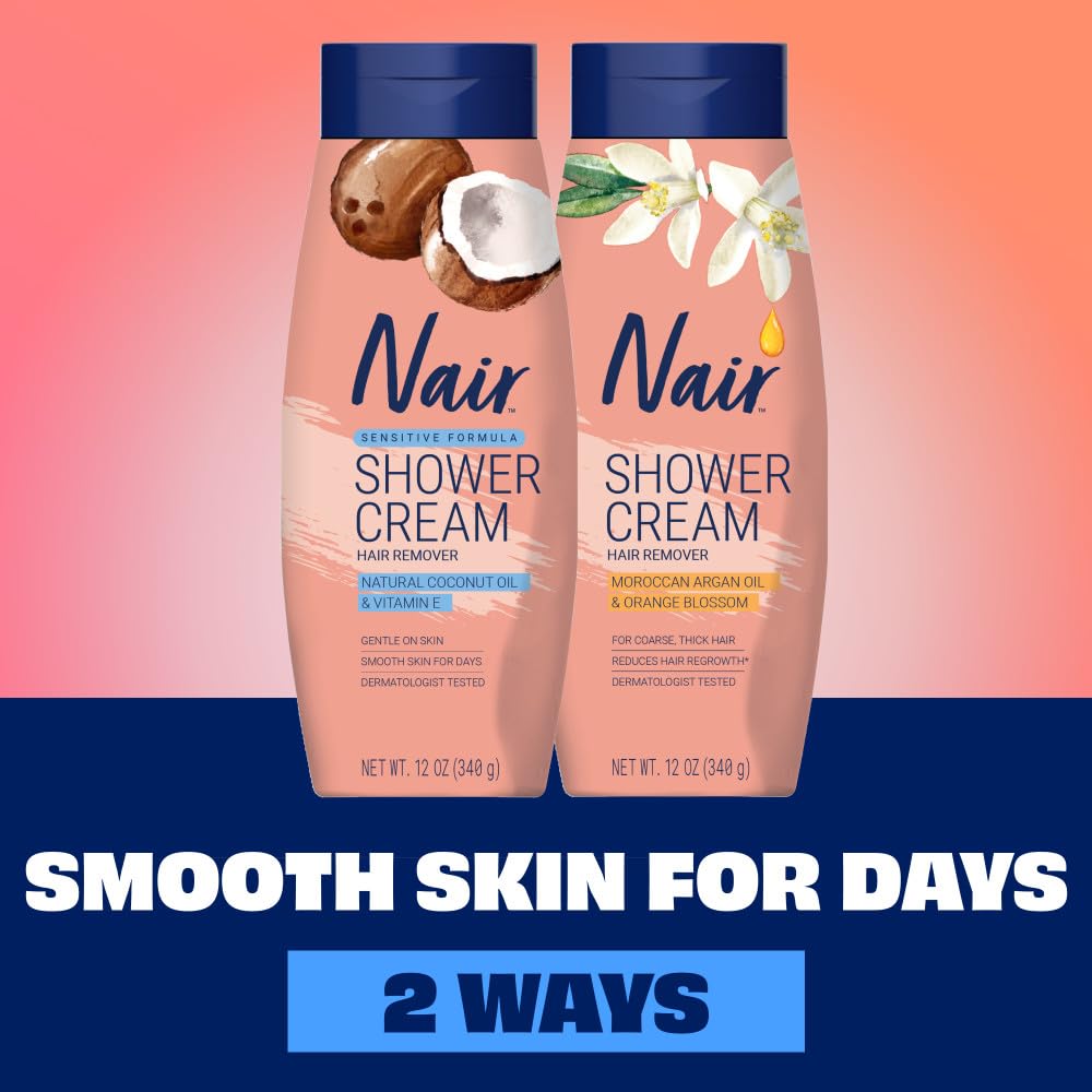 Nair Sensitive Shower Cream Hair Remover with Natural Coconut Oil and Vitamin E, Body Hair Removal Cream, 12 oz - Image 9