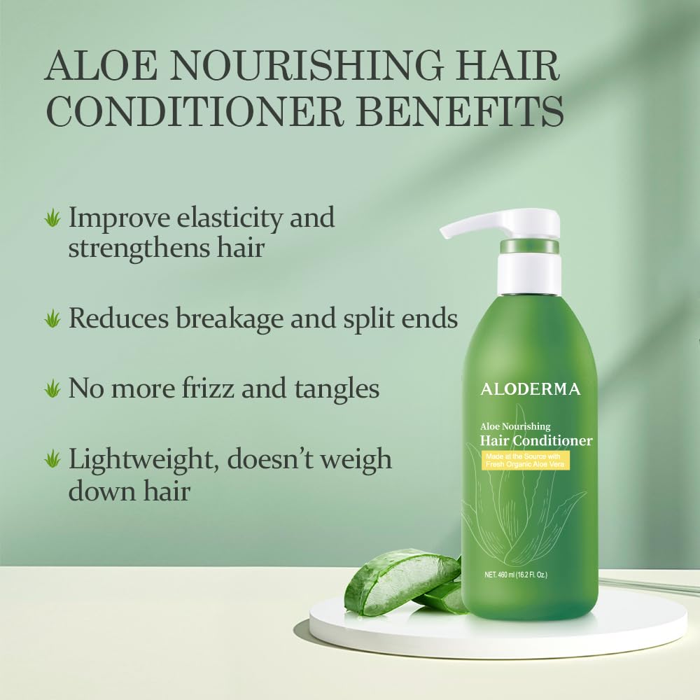 Aloderma Aloe Nourishing Hair Conditioner Made with Fresh Organic Aloe Vera for Dry, Damaged Hair - Deeply Hydrates and Nourishes Hair and Scalp, Leaving it Soft & Refreshed - Crambe Seed Oil - 16oz - Image 2