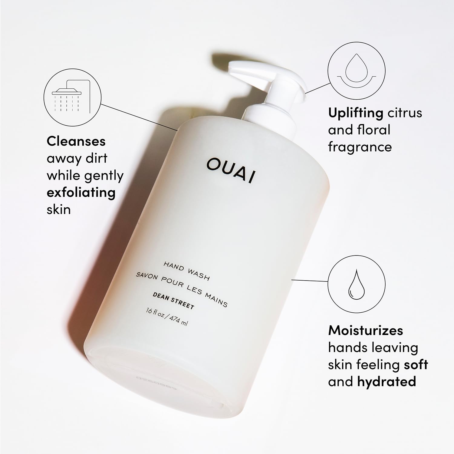 OUAI Hand Wash, Dean Street - Liquid Hand Soap with Jojoba, Avocado, & Rose Hip Oil for Replenished Skin - Gentle Exfoliating Kitchen & Bathroom Soap (16 Fl Oz) - Image 2