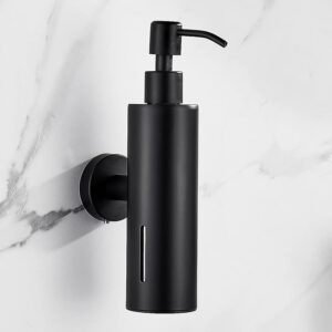 BATHSIR Matte Black Soap Dispenser, Refillable Shower Soap Dispenser Wall Mounted, Stainless Steel Clear Hand Soap Dispenser with Pump for Bathroom Kitchen Sink Dish(Round 200ML)