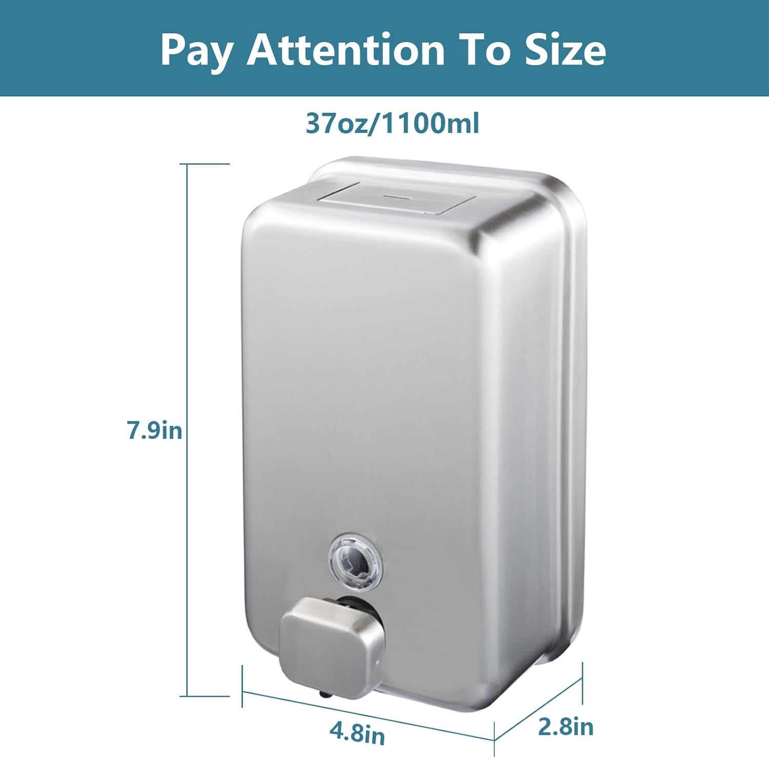 Commercial Soap Dispenser Wall Mount, 304 Stainless Steel Brushed Hand Soap Dispenser, with Corrosion Proof Lining and Anti-Leak Pump for Bathroom, 37oz/1100ml - Image 5
