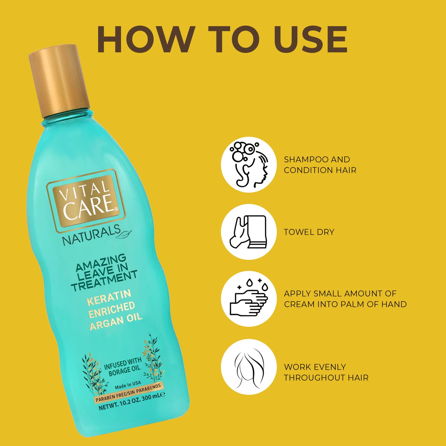 Vital Care Keratin Amazing Leave In Argan Oil Treatment - Gentle Keratin Complex Hair Treatment is Non-Stripping for Daily Use, Hydrating & Repairing – Abyssinian & Sunflower Oil and Silk Amino Acids - Image 4
