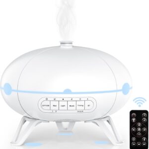 Essential Oil Diffuser with Remote Control 5 in 1 Ultrasonic Aromatherapy Bedroom Humidifier Home Diffuser with Timer Waterless Auto Shutoff 7 Colors LED Light White Noise and Bluetooth